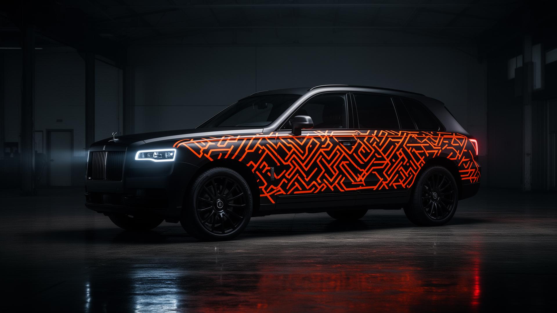 Custom wrapped luxury SUV with bold geometric design